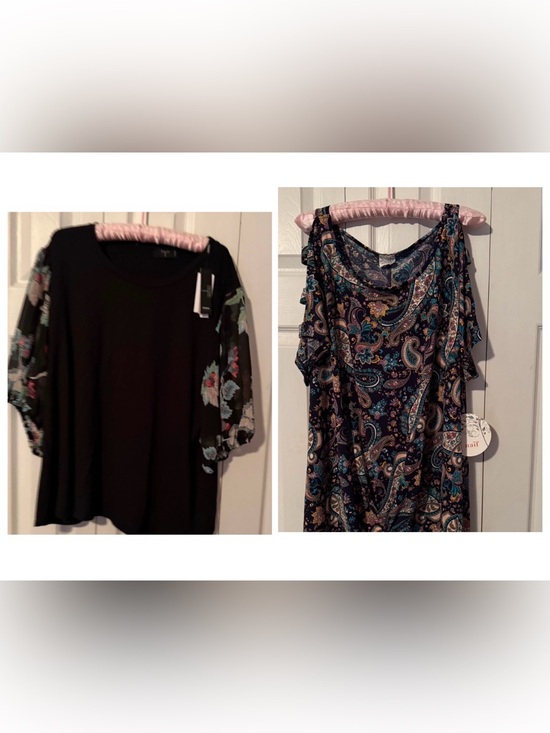 Tahari Tops - Bundle/ Plus size Set of two NWT Size 3X blouses Black Tahari & Blue Naïf Paisly